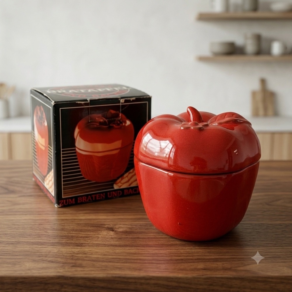 NOS German Ceramic Bratapfel Apple Baker Red Oven Baker w/ Original Box